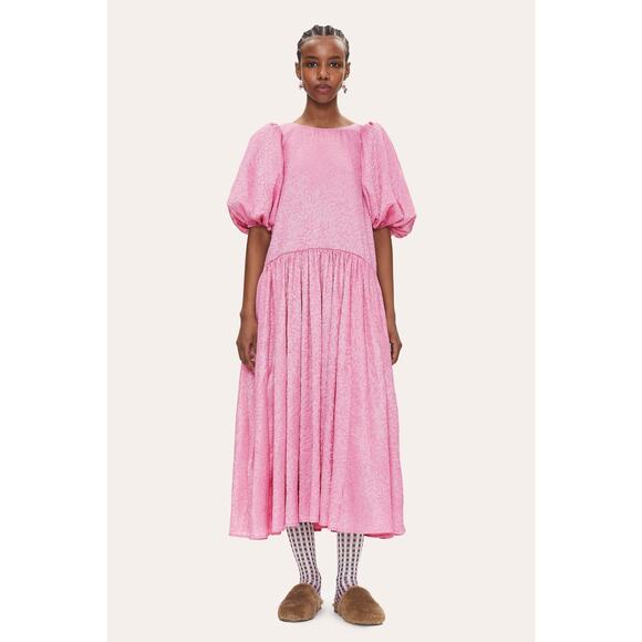 STINE GOYA Dresses & Skirts - Stine Goya Amelia Dusty Pink Sequin Babydoll Puff Sleeve Midi Dress Size S NWT